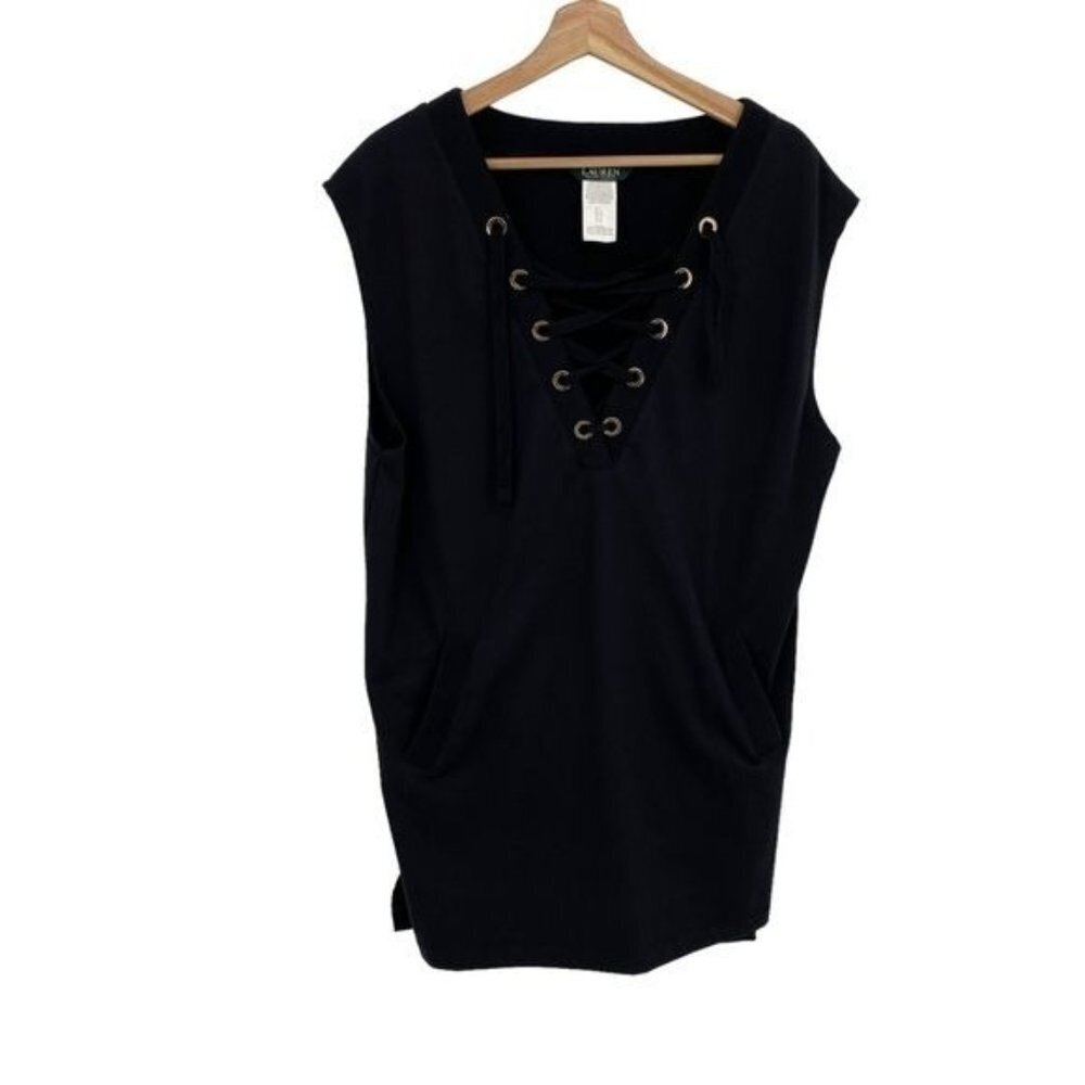 Lauren Ralph Lauren Cover-Up Women’s Black French Terry Lace Up Front Grommets